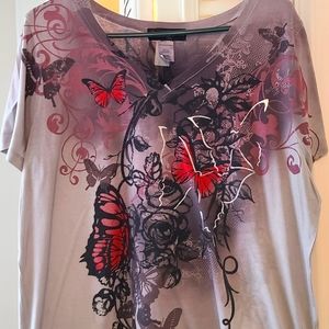 Beautiful Red Butterfly Tshirt 2X
